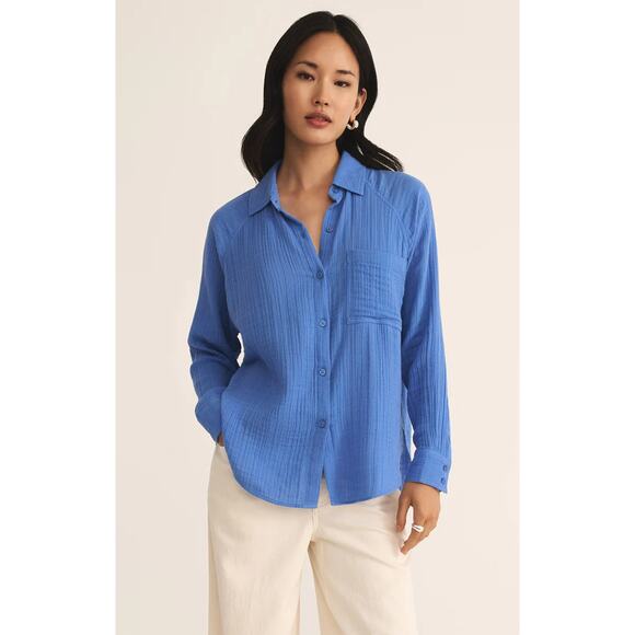 Z Supply Perfect Airy Gauze Button Up - Bay Blue NWT SIZE S - Picture 1 of 5
